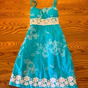 White Stitched Blue Dress